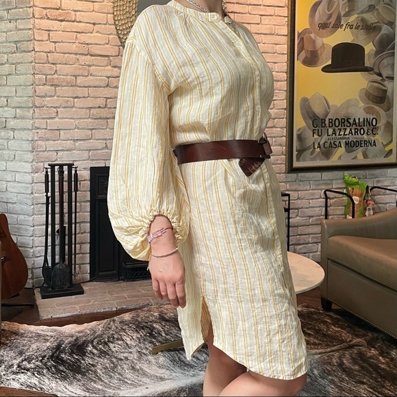 Joie Linen Yellow Stripe Beatrissa Shirt Dress - Picture 11 of 13